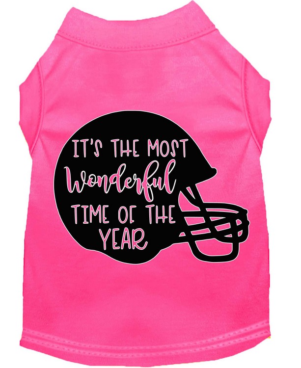 Most Wonderful Time of the Year (Football) Screen Print Dog Shirt Bright Pink Med